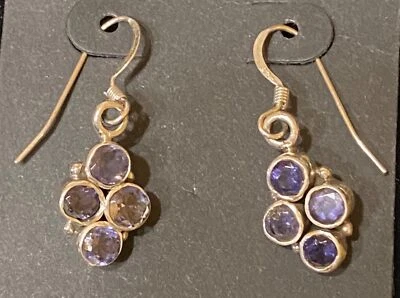 .75" x 3/8" Iolite & Sterling Silver 925 Pierced Earrings With French Wire Desig - Image 1 of 4