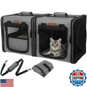PETUX Collapsible Cat Carrier for 2 Small Cats, 28"x14"x14" Portable Kitten C - Picture 1 of 5
