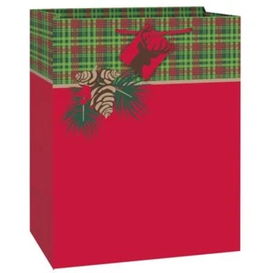 Red Tartan Plaid Large Christmas Gift Bag with Tag 13 x 10 x 5 inches - Picture 1 of 3