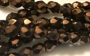 Czech Glass Fire Polished 4mm Faceted Round Beads BRONZE. METALLIC (100) - Picture 1 of 3