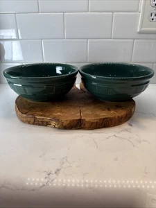 2 Longaberger Pottery Woven Traditions 7” Soup Cereal Bowls Ivy Green USA - Picture 1 of 8