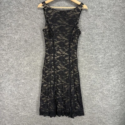 Mica Dress Women 8 Black Floral Crochet Sheath Midi Lined Sleeveless Casual - Image 1 of 4