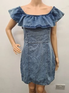  LADIES DENIM BLUE OFF OR ON SHOULDER DRESS SHORT  SIZE 10/12 - Picture 1 of 4