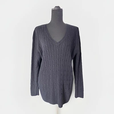 Suéter Lane Bryant Talla Grande Negro Tejido con Cable Cuello en V 3XL 26/28 Cápsula Clásica Foto 1 de 4