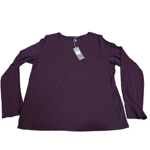 NEW Eileen Fisher Viscose Blend  Jewel Nk L/S Tee Sz XLR NWT - Picture 1 of 9