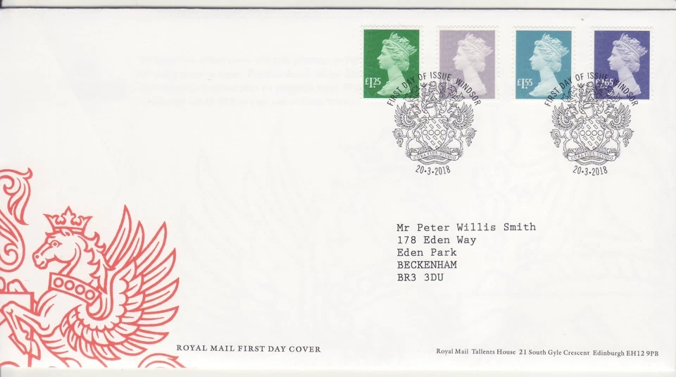 GB Stamps First Day Cover Machin Definitive high values £1.25 to £2.65 SHS 2018 - Image 1 of 1