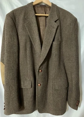 Chaqueta Blazer 46L Boston Traders Para Hombres Lana Pura Tweed Parches de Gamuza Preppy Foto 1 de 4