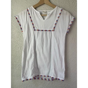 Crewcuts Girls White Dress/Coverup Size S Short Sleeve Colorful Trim Cotton - Picture 1 of 4