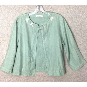 Vtg Cut Loose Linen Open Jacket Size XS 3/4 Sleeve Crop Jacket Wedding Guest - Picture 1 of 11