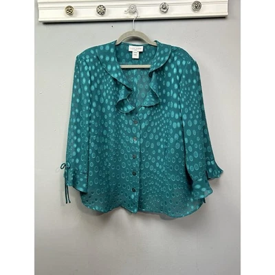 Blusa de Colección Años 80/90 Miss Dorby Transparente Manga 3/4 Volantes Para Mujer 22W Lunares Verde azulado Foto 1 de 4
