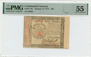 1779 January 14, $40 Continental Currency FR#CC-95 PMG AU55 Choice - Picture 1 of 2