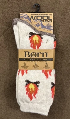 NWT BORN OUTDOOR Womens Size 4-10 Campfire Wool Blend Hiking Crew Socks 2 Pairs - Image 1 of 4