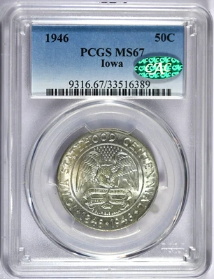 1946 PCGS MS67 Iowa Classic Commemorative Half with Green CAC Label - Image 1 of 2