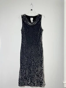 Laura Ashley Velvet Burnout Midi Dress Gray Midi Cowl Women’s Size 12 VTG Silk - Picture 1 of 8