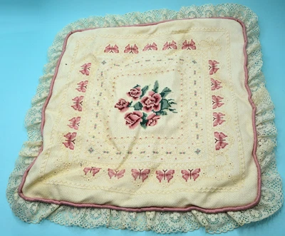 Completed needlepoint pillow from Dimensions Roses n lace #3610 - Image 1 of 3