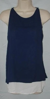 Camisa Fluida Mercer & Madison Azul Marino Talla Mediana Capas Espalda Dividida Sin Mangas Foto 1 de 3