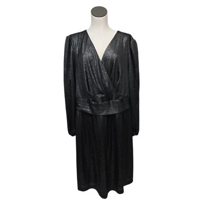 NWT Lane Bryant Metallic Shimmer Black Silver Surplice Holiday Dress Size 22 - Image 1 of 4