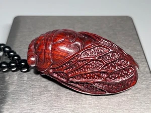 Japanese Netsuke cicada rosewood carving strap antique art lucky charm ornament - Picture 1 of 8