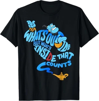 Disney Aladdin Genie Out Bottle Quote Graphic Black T-Shirt - Image 1 of 4