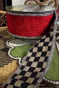Mackenzie Childs Granny Kitsch 2.5” Wire Red Velvet Courtly Check RIBBON 10YD - Picture 1 of 4