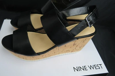 Sandalias Nine West Dina 3 para mujer talla 9,5 M sandalias de cuña negras Foto 1 de 4