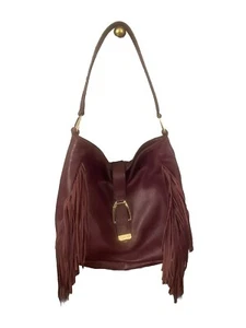 G.I.L.I Got It Love It Burgundy Pebbled Leather Tassel Large Hobo Shoulder Bag - Picture 1 of 10