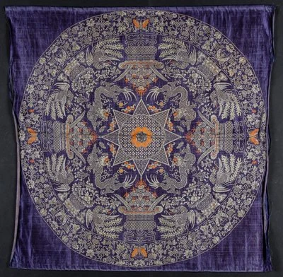 Antiguo hilo chino brocado seda y plata siglo XVIII/XIX. 38 pulgadas cuadradas 97 cm Foto 1 de 4