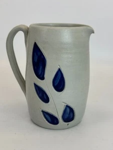 Williamsburg Pottery Factory Inc. Pitcher Salt Glaze Cobalt Blue Floral Design - Picture 1 of 3