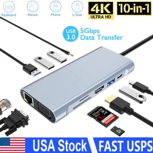 10 in 1 HUB Type-C to 4K HDMI VGA USB Multi Port Adapter for PC Laptop Macbook - Picture 1 of 12