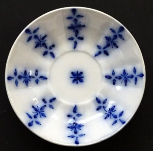 1800's MEIGH Antique DIAMOND LEAF CROSS Transferware FLOW BLUE Tea Bowl Saucer - Picture 1 of 4