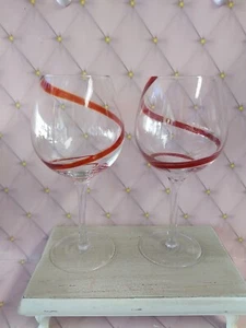 Pier 1 Imports Red Ribbon Balloon Wine Glass Set of 2 - Picture 1 of 7