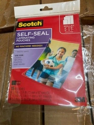Scotch 3M Self-Sealing Laminating Pouches Variety Pack 15 Pouches (NEW)