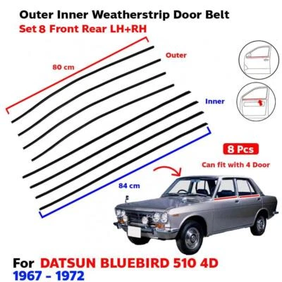 Weatherstrip Door Belt Out-In Set 8 Fits Datsun Bluebird 510 4D Sedan 1967-72 Foto 1 de 4