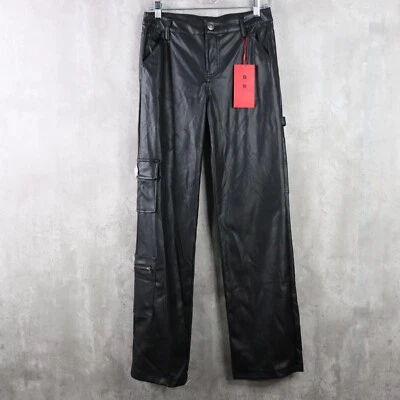 Pantalones cargo Hot Kiss para mujer talla 9 negros tiro medio negros imitación cuero Y2K nuevos con etiquetas Foto 1 de 4