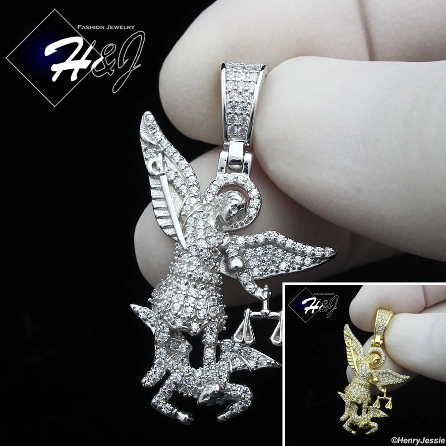 COLGANTE HOMBRE PLATA ESTERLINA 925 ICY BLING CIRCONITA CHAPADO EN ORO/PLATA SAN MICHAEL*SP322 Foto 1 de 1