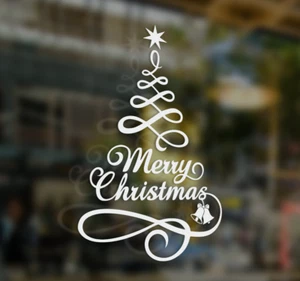 MERRY CHRISTMAS TREE WINDOW WALL STICKER, Merry Christmas shop window decor sign - Picture 1 of 8