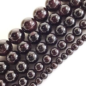 Natural Garnet Smooth Round Beads 15" 2 3 4mm 5 6mm 7 8mm 9 10mm 12mm Gemstone
