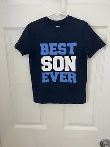 Old Navy Boys Cotton Short Sleeve Shirt 5T Best Son Ever Navy Light Blue & White - Picture 1 of 2
