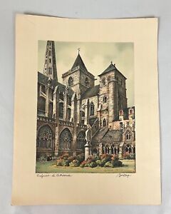 Ancienne lithographie gravure en couleur Tréguier la cathédrale Barday