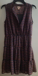 Mossimo Supply Co. Womens Grey/Coral Elastic Waist Skater Dress Med Sheer w Slip - Picture 1 of 9