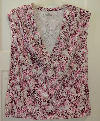 Camisa Mujer PLUS Talla 1X (16-18) Sin Mangas Superposición Estilo V Rosa Estampado Animal Foto 1 de 4