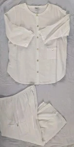 Hot Cotton Lagenlook Outfit Tunic Top & Pants White Set 3/4 Sleeve Size XL - Picture 1 of 11