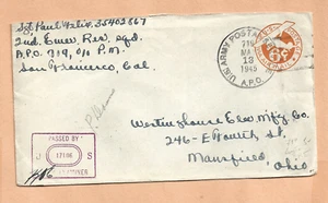 WORLD WAR II  MILITARY MAIL APO 719 1945  CENSORED - Picture 1 of 1