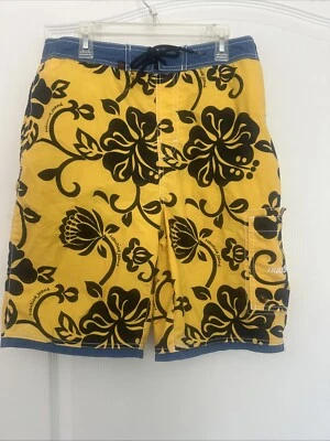 Nautica Jeans Brand Swim Shorts Boys Xl 16 18 Hibiscus Yellow Black Blue Exc Con - Image 1 of 4