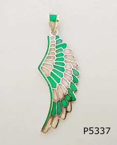 HANDCRAFTED PREMIUM FIRE GREEN WHITE OPAL INLAY 925 STERLING SILVER WING PENDANT - Bild 1 von 3