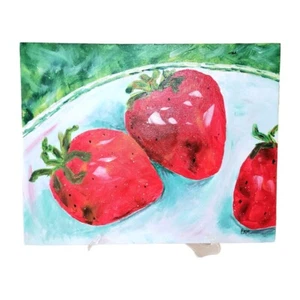 Pintura artística original fresas sobre lienzo 11x14 - Imagen 1 de 9