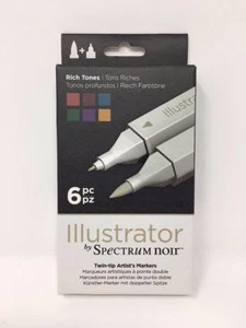 Illustrator by Spectrum Noir Twin Tip Artist's Markers RICH TONES 6 piece - Picture 1 of 1