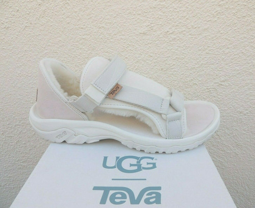SANDALI CON CINTURINO IN PELLE DI PECORA TEVA UGG COLLAB BIANCHI US UOMO 3 DONNA 5 ~ NUOVI CON SCATOLA