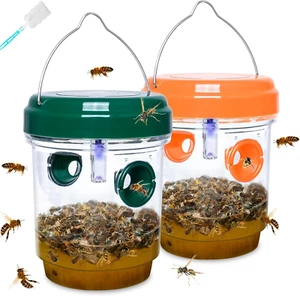 2 Pack Solar Wasp Traps Outdoor Hanging, Carpenter Bee Trap for outside Yellow J - Picture 1 of 12