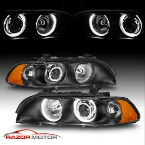 1997-2000 Black Dual Halo Projector Headlights For BMW E39 5-Series 528i/540i - Picture 1 of 12